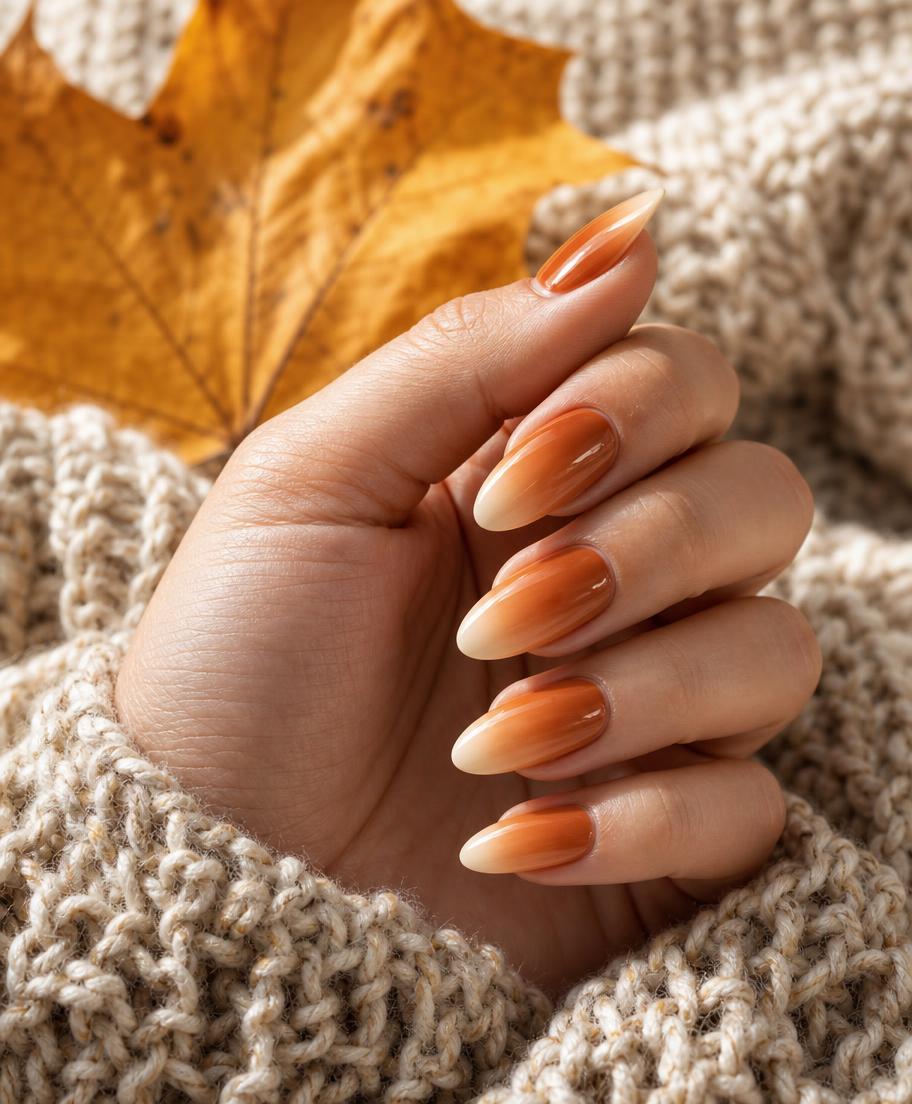 Warm cinnamon and cream ombre autumn nail set